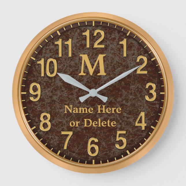 Horloge personnalisée avec monogramme marron et or (Recto)