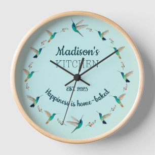 Horloge personnalisée de la cuisine des colibris