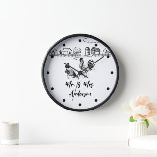Horloge Personnalité de M. et Mme Chickens Rooster Hen Far