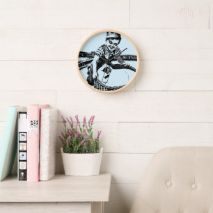 Horloge Petit Garçon Jouer avec train et chat Art Vintage