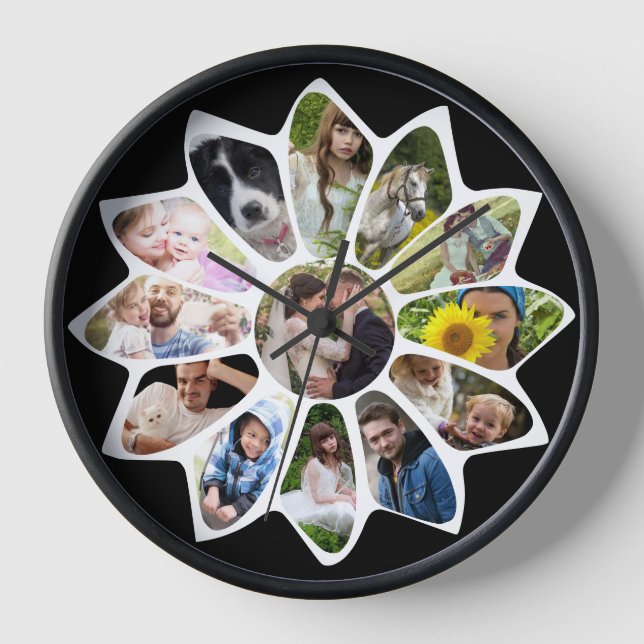 Horloge Photo de famille Collage Fleur Noir et Blanc Facil (Recto)