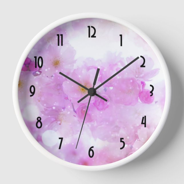 Horloge Photo de fleurs de cerisier rose (Recto)