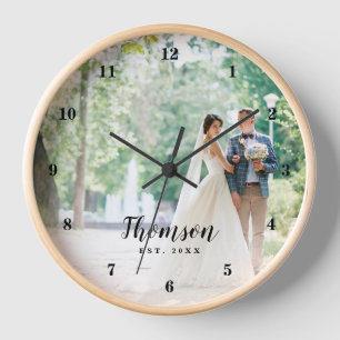 Horloge Photo de mariage personnalisée Monogrammé