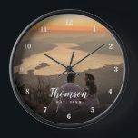 Horloge Photo de mariage personnalisée Monogrammé<br><div class="desc">Créez une horloge murale ronde ou carré spéciale personnalisée avec votre photo mariage, nom monogramme et date établie. Le design comprend des polices modernes simples superposées sur votre photo de fond plein. Utilisez les outils de conception pour choisir les polices et les couleurs qui correspondent à votre propre style de...</div>