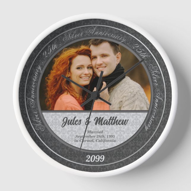 Horloge Photo et nom de 25e anniversaire de mariage (Recto)