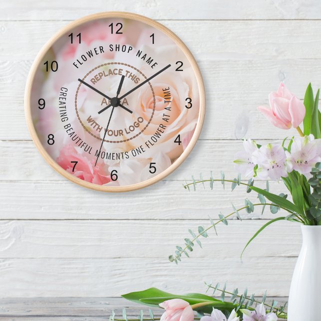 Horloge Photo Overlay Logo Citation Florist Flower Shop (Créateur téléchargé)