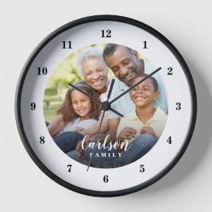 Horloge Photo personnalisée et nom de famille Personnalisé