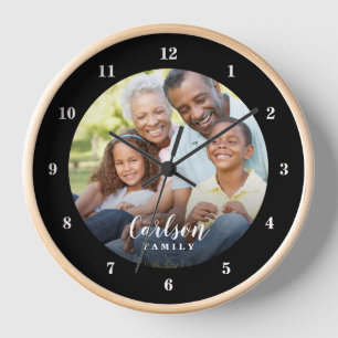 Horloge Photo personnalisée et nom de famille Personnalisé
