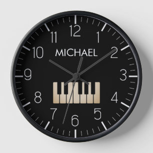 Horloge Piano Clavier Personnalisé Musicien Noir