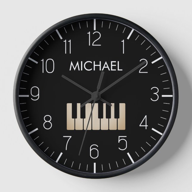 Horloge Piano Clavier Personnalisé Musicien Noir (Recto)