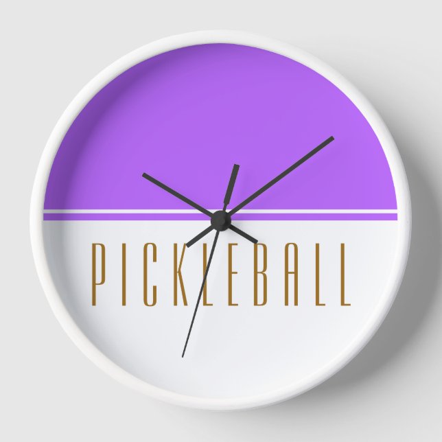 Horloge PICKLEBALL moderne clair violet blanc bloc de coul (Recto)