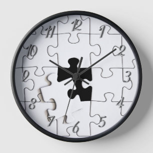 Horloge Pièces de puzzle qui imssunique noir blanc