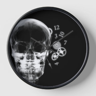 Horloge Pièces d'horloge et de crâne à rayons X - B&W