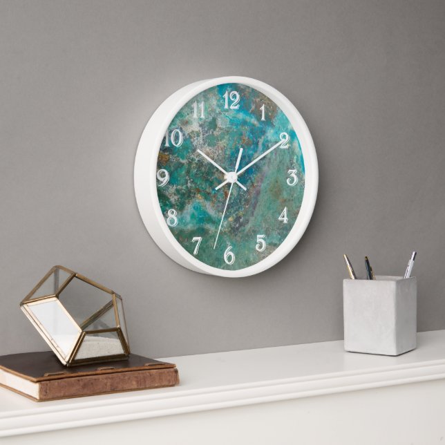 Horloge Pierre minérale bleu Chrysocolla avec chiffres bla (Bureau)