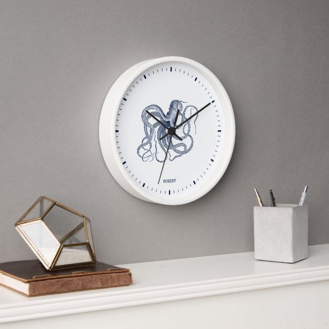 Horloge Pieuvre bleue sur un arrière - plan blanc (Bureau)