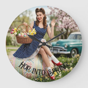 Horloge Pin-Up de Pâques Vintage   Art Rétro Fémin