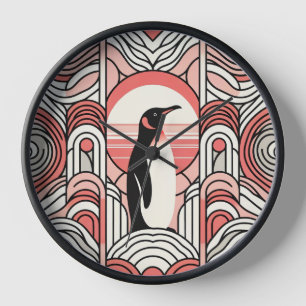 Horloge Pingouin à la Crème Corail en Géométrique Art Déco