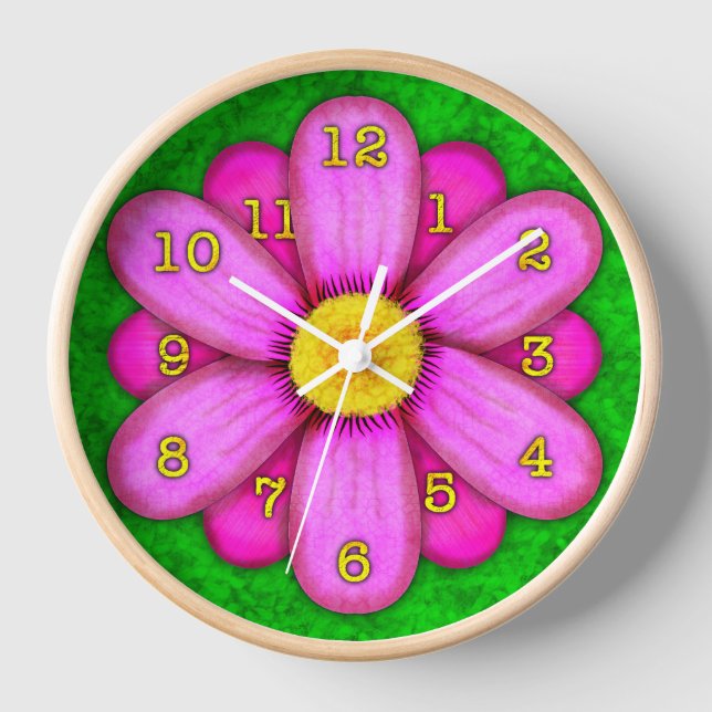 Horloge Pink Daisy Flower on Green Beautiful (Front)