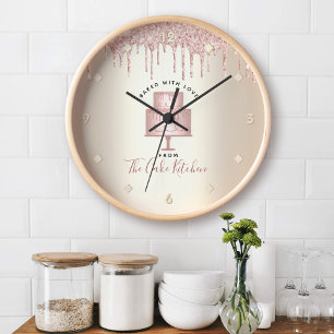 Horloge Pink Glitter Drips Cake Bakery Pastry Chef Gold