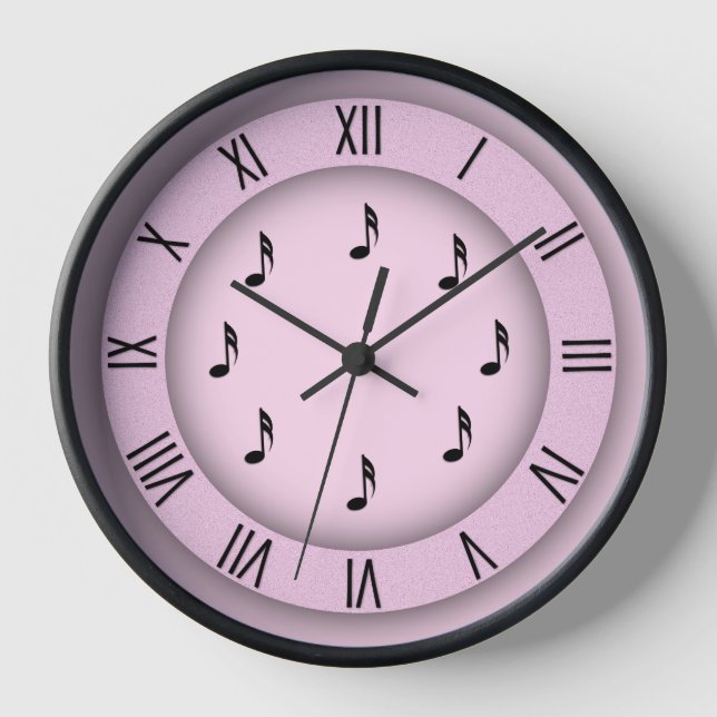 Horloge Pink Music Notes with Roman Numerals (Recto)