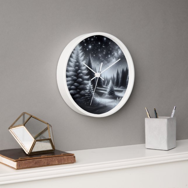 Horloge Pins givrés en hiver (Bureau)
