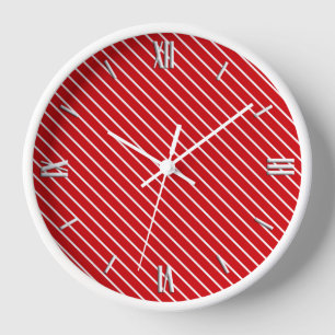 Horloge Pinstripes diagonales - rouge profond et blanc