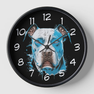 Horloge Pitbull Blanc aux Yeux Bleus