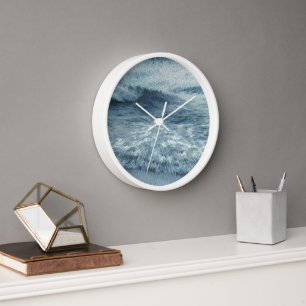 Horloge Plage du nord, bleu profond, avec des vagues