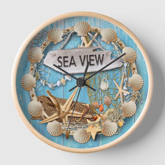Horloge Plage, Vue mer, Thème plage (Recto)