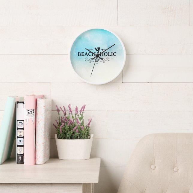 Horloge Plageaholique Aquarelle Plage (Salle de lecture)