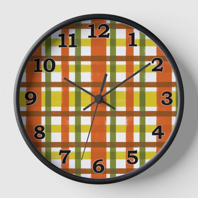 Horloge Plaid les années 70 orange jaune (Recto)
