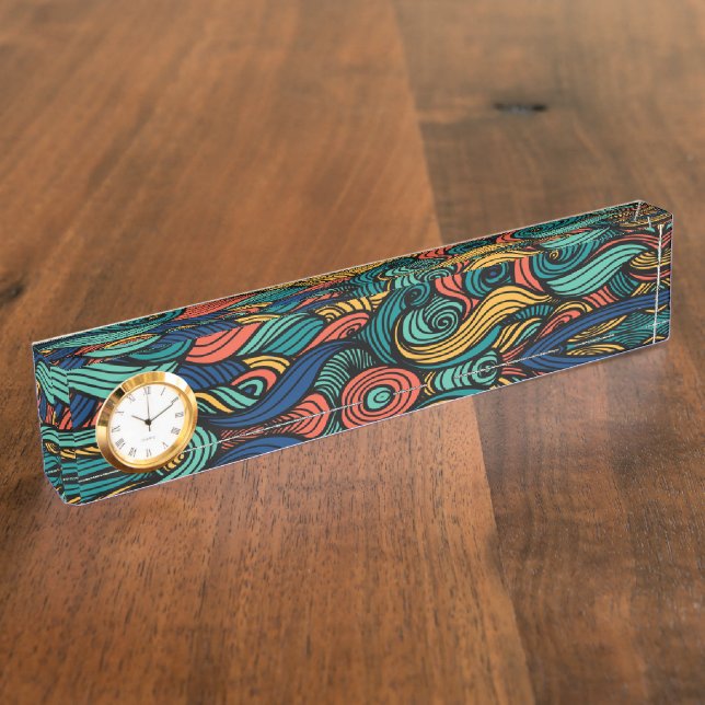 Horloge plaque de nom de bureau vague Paisley rétr (Taille)