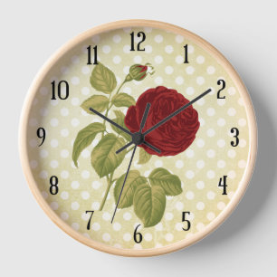 Horloge Pois de parchemin de rose rouge antique