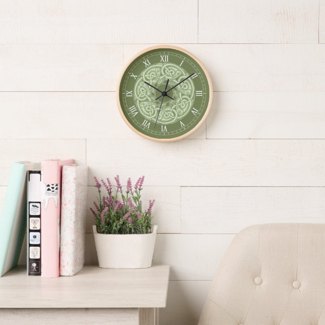 Horloge Poisson à nouer celtique en vert (Salle de lecture)