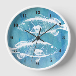 Horloge Poisson de groupe illustration vintage blanc sur b