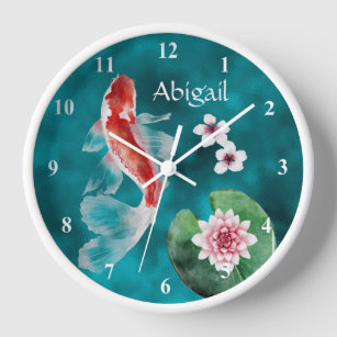 Horloge Poisson Koi japonais personnalisé, fleurs de ceris