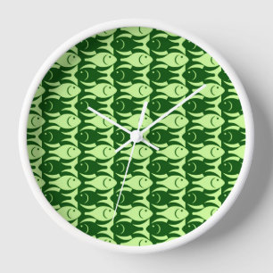 Horloge Poisson moderne du milieu du siècle, chaux et vert