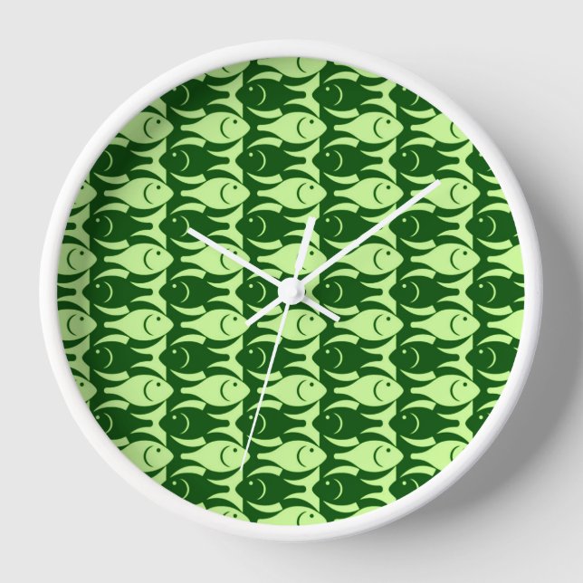 Horloge Poisson moderne du milieu du siècle, chaux et vert (Recto)