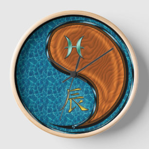 Horloge Poissons & Dragon de Bois