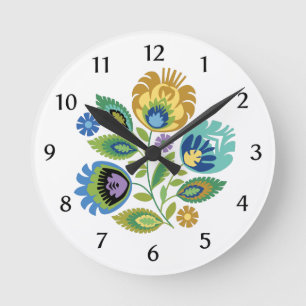 Horloge polonaise en ocre jaune floral