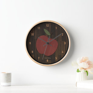 Horloge Pomme en bois rouge