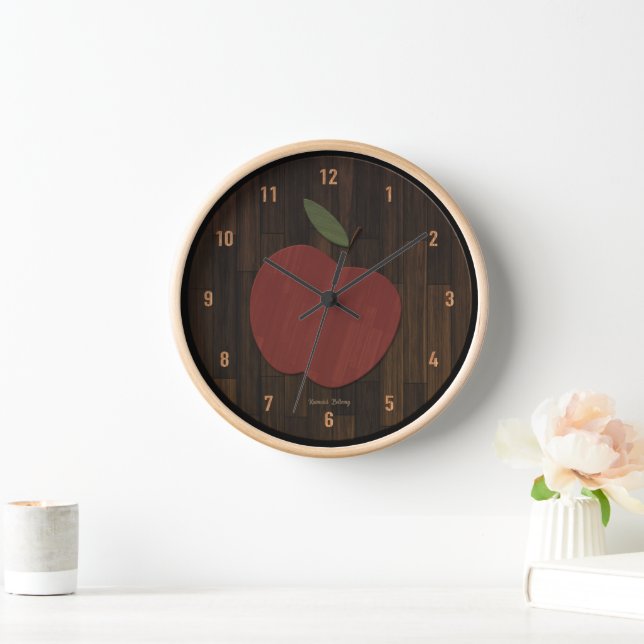 Horloge Pomme en bois rouge (Maison)