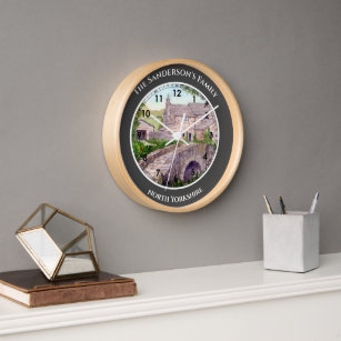 Horloge Pont de pierre Angleterre aquarelle peinture