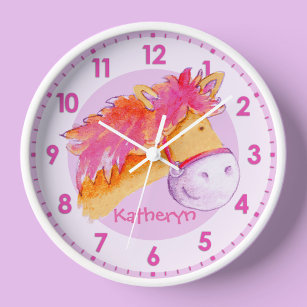 Horloge Pony rose orange violet filles nom de la chambre h
