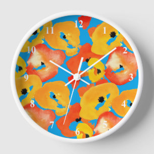 Horloge Poppies grande fleur art rouge orange