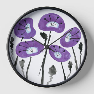 Horloge Poppies pourpres modernes du milieu du siècle, Fle