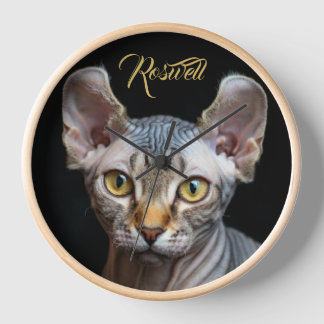 Horloge Portrait de chat Sphynx elfe personnalisé avec pho