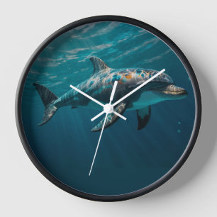 Horloge Portrait de dauphin sous-marin bleu océan
