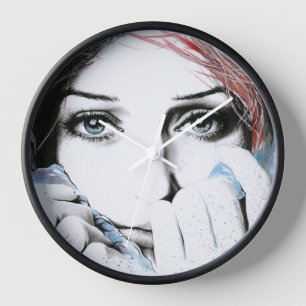Horloge Portrait de fille Joli yeux aquarelle peinture art