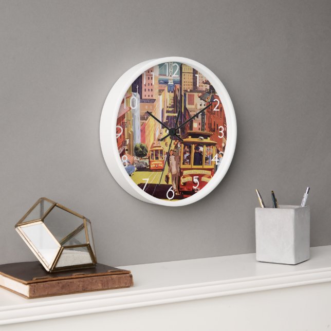 Horloge Poster Vintage voyage San Francisco Cars (Bureau)